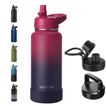 RUBYFLASK 32oz Insulated Water Bottle with Straw, Stainless Steel Metal Vacuum Water Flask, Large Thermal Water bottle with Leakproof 3 Lids for Travel, Camping, Gym Sports Indigo Black