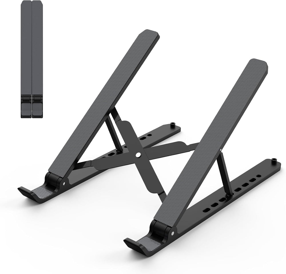 Tonmom Laptop Stand for Desk, Adjustable Laptop Riser ABS+Silicone Foldable Portable Notebook Holder, Ventilated Cooling Notebook Mount Computer Stand for 10-15.6” Laptops,Tablets-Black