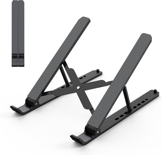 Tonmom Laptop Stand for Desk, Adjustable Laptop Riser ABS+Silicone Foldable Portable Notebook Holder, Ventilated Cooling Notebook Mount Computer Stand for 10-15.6” Laptops,Tablets-Black