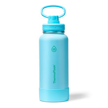 ThermoFlask Stainless Steel Water Bottles 2-Pack - Double-Wall Vacuum Insulated 24 oz BPA-Free Spout Lids - Keeps Drinks Cold 24 Hrs, Hot 12 Hrs - Leakproof, Dishwasher Safe, White/Coral