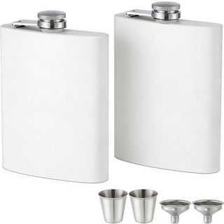 ROMORC 2 Pack Hip Flasks for Liquor Matte Black 8 Oz Stainless Steel Leak-proof Thin Flasks with 2pcs Funnels and Cups for Wedding Party, Groomsman, Bridesmaid, Gift (Black)