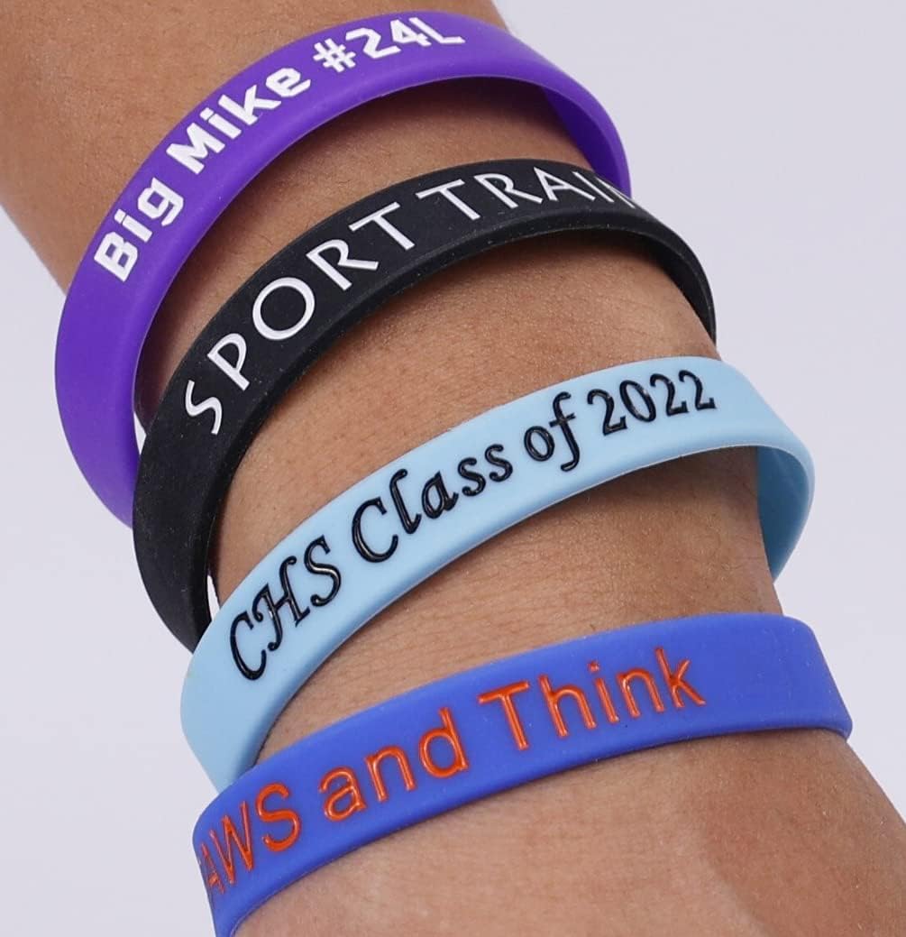 Custom Rubber Bracelet 1/10/30/50/100 ct Personalized Silicone Wristbands Customizable Debossed for Motivation, Events, Gifts, Promotions, Party, Awareness