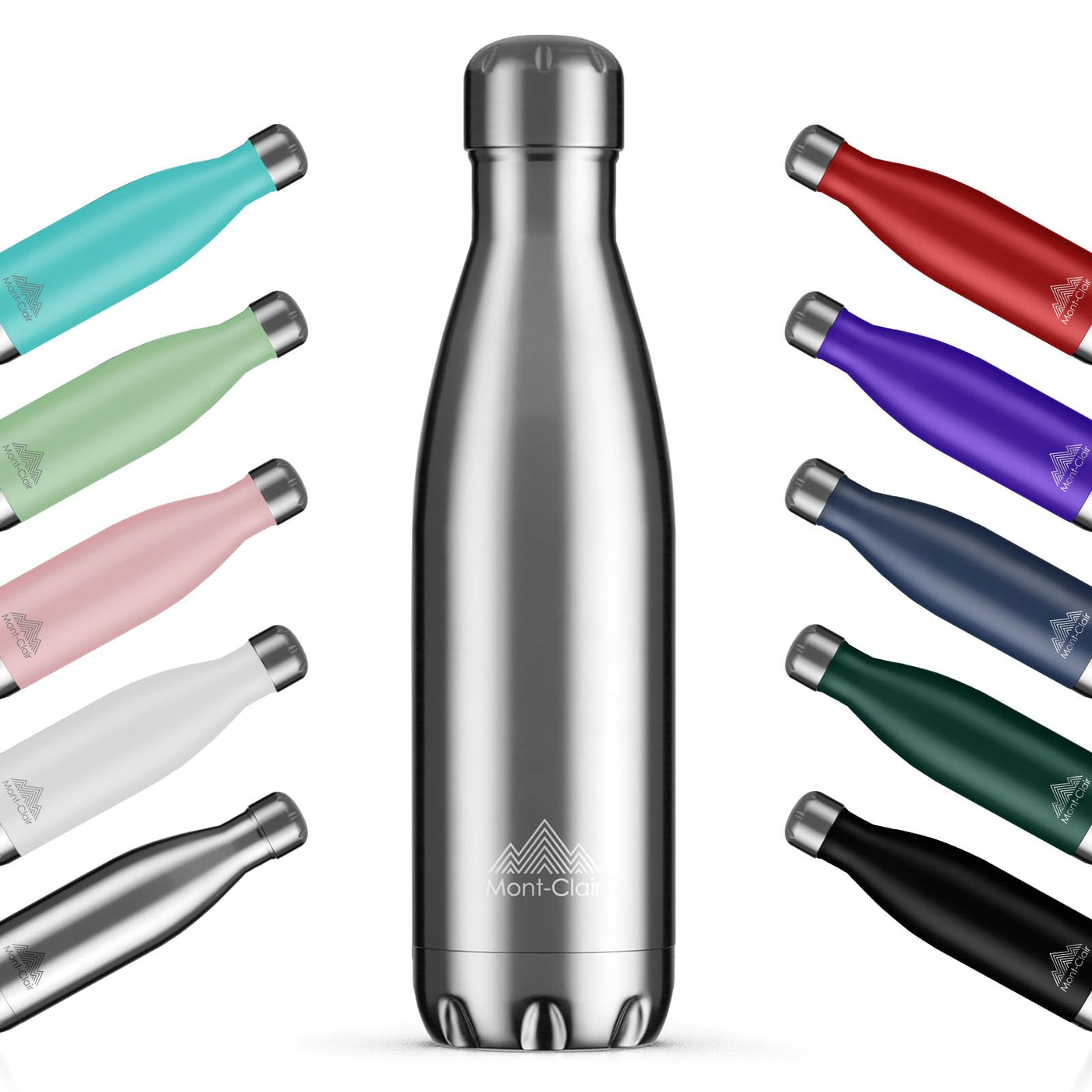 Mont-Clair H2O Stainless Steel Water Bottle, Vacuum insulated - BPA Free, 12h Hot & 24h Cold Drinks, Metal Water Bottle 17oz Leakproof, Ideal for Adult, Kids, Running - Black