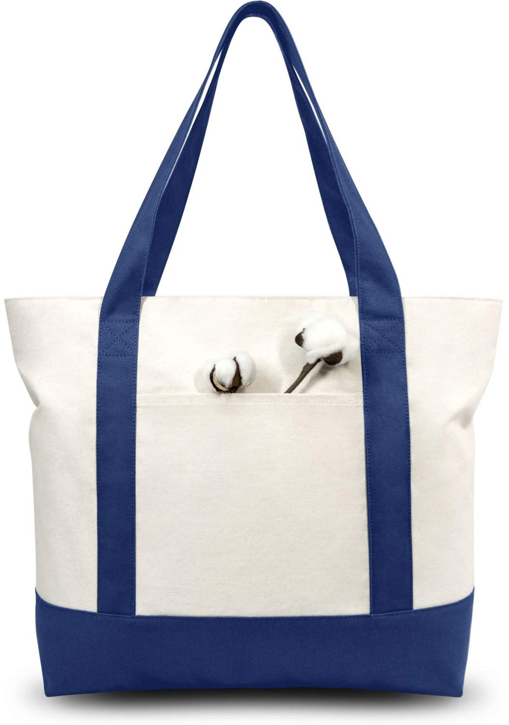 TOPDesign 1 | 3 | 6 | 30 Pack Canvas Tote Bag with an External Pocket, Reusable Grocery Shopping Bag, Top Zipper Closure, Daily Essentials (Black/Natural Pack of 1)