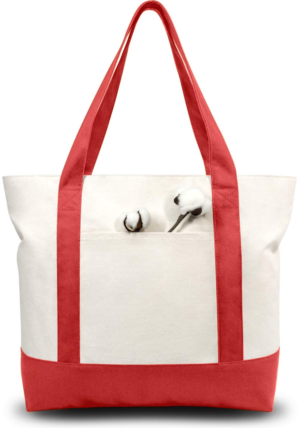 TOPDesign 1 | 3 | 6 | 30 Pack Canvas Tote Bag with an External Pocket, Reusable Grocery Shopping Bag, Top Zipper Closure, Daily Essentials (Black/Natural Pack of 1)
