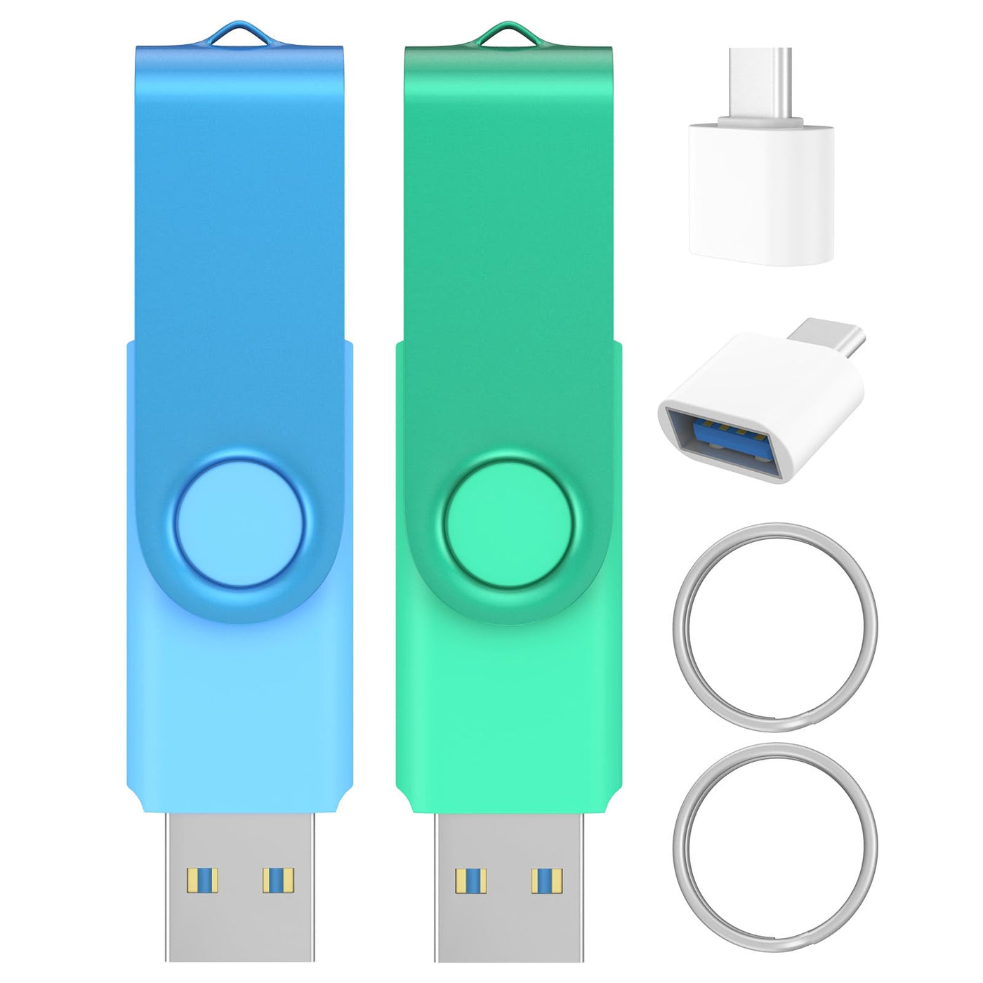 1GB USB 2.0 Flash Drive 2 Pack Wooolken Thumb Drives Jump Pen Drive Memory Stick with LED Light and Lanyards for Storage and Backup(1G, 2 Colors: Black Blue)