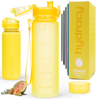 Hydracy Water Bottle with Time Marker -Large BPA Free Water Bottle & No Sweat Sleeve -Leak Proof Gym Bottle with Times to Drink - Ideal for Fitness Sports & Outdoors