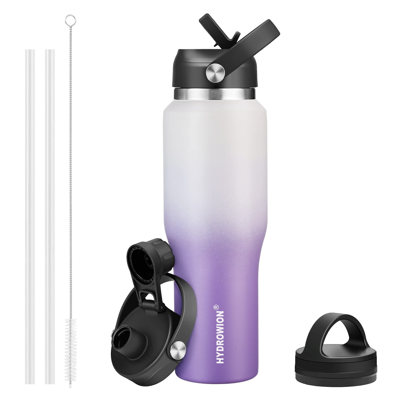 HYDROWION 32oz Stainless Steel Water Bottle(Cold for 48 Hrs, Hot for 24 Hrs), Double Wall Vacuum Insulated Water Flask with Straw Lid, Spout Lid and Flex Cap, Fit in Any Car Cup Holder, Cobalt