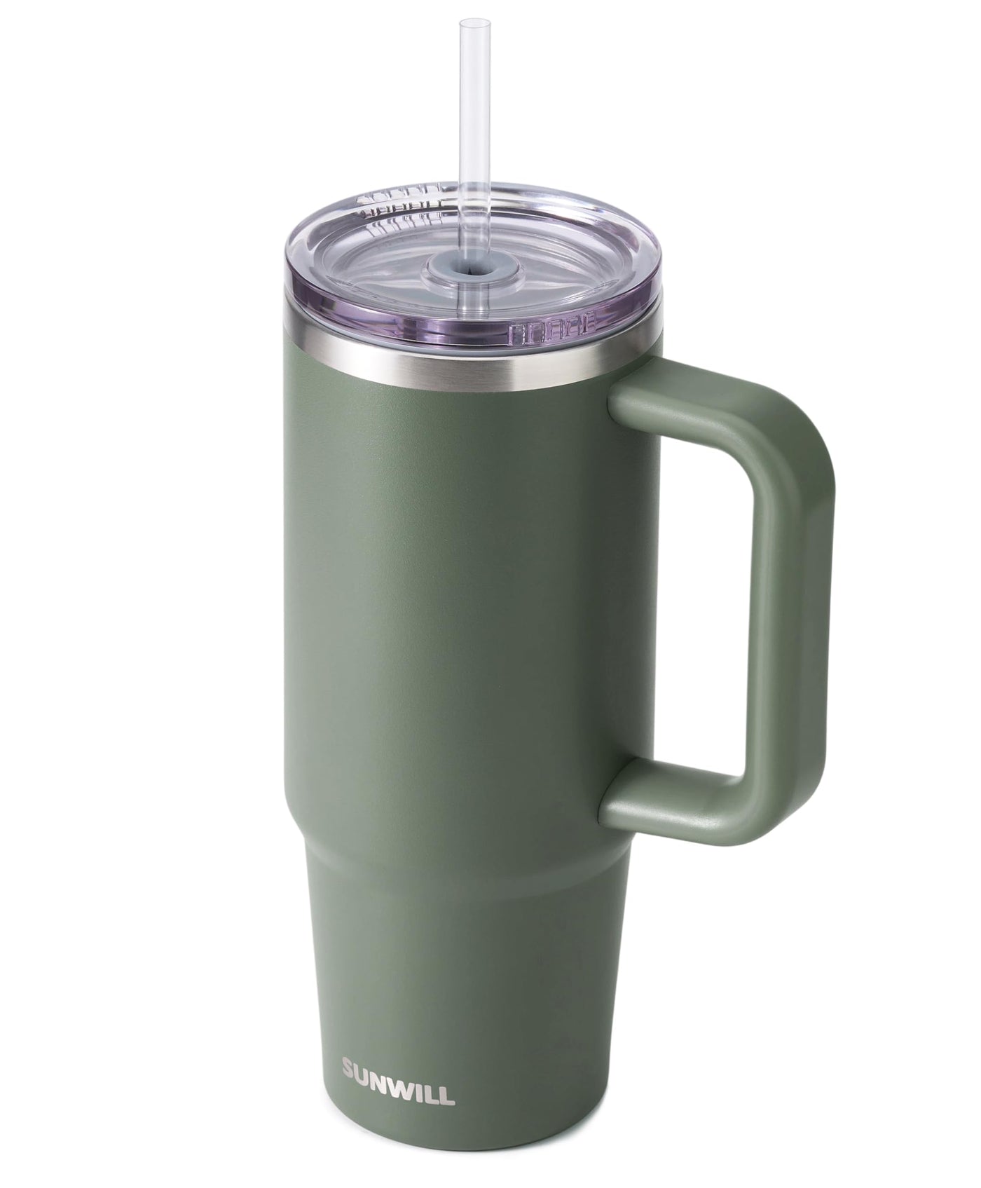 SUNWILL Insulated Coffee Tumbler with Handle, 30oz Stainless Steel Travel Mug with Straw, Spill Resistant Lid, Cup Holder Friendly, Powder Coated Almond