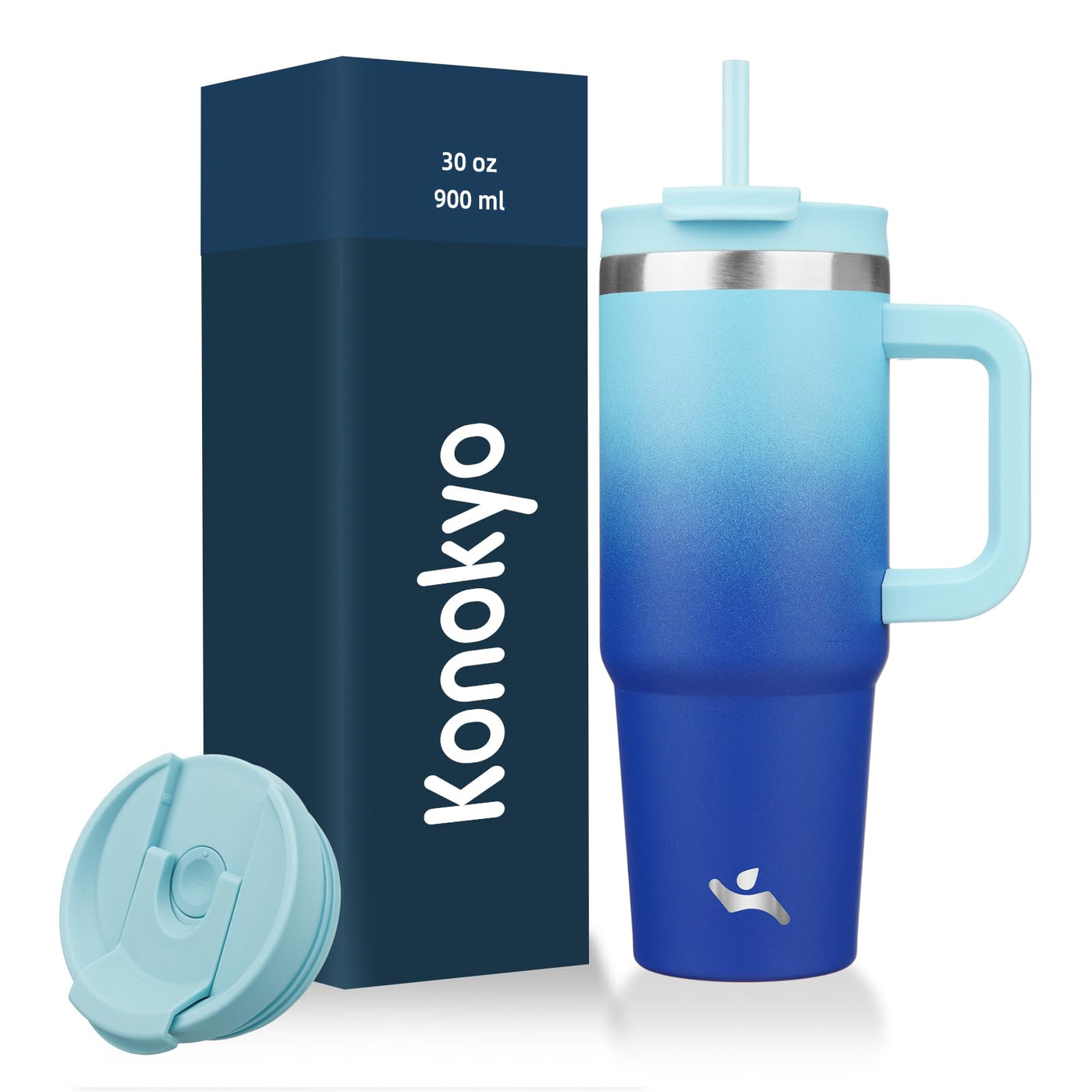 Konokyo 40 oz Tumbler with Handle and 2 Straws,2 in 1 Lid Insulated Water Bottle Stainless Steel Travel Coffee Mug,Mint