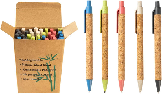jinfusi Wheat Straw Pens(30 Pack),Eco Friendly Cork and Recycled Ballpoint Writing Black Ink Sustainable Products Set Pens or Journaling