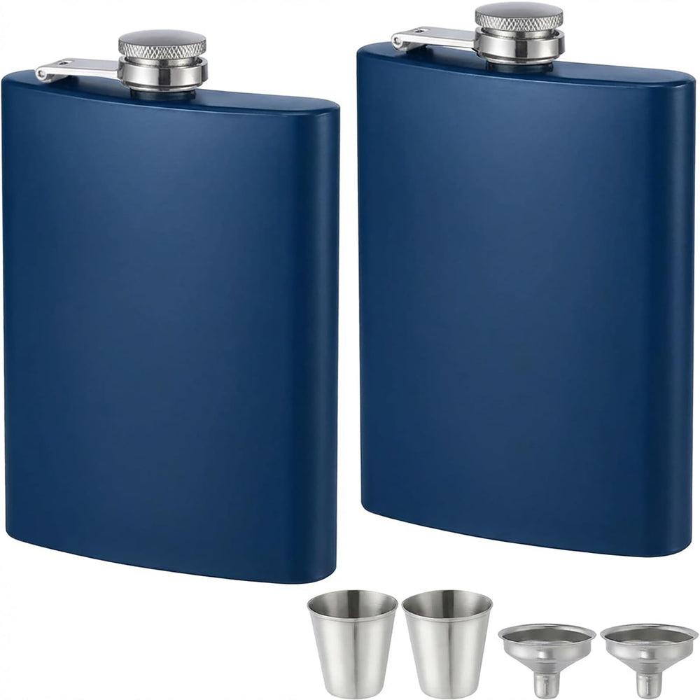 ROMORC 2 Pack Hip Flasks for Liquor Matte Black 8 Oz Stainless Steel Leak-proof Thin Flasks with 2pcs Funnels and Cups for Wedding Party, Groomsman, Bridesmaid, Gift (Black)