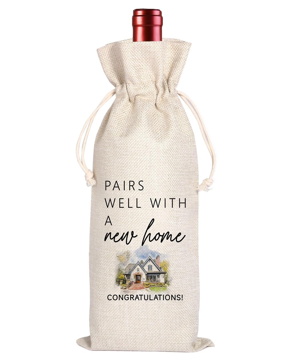 House Warming Gifts New Home Gifts,House Homeowner Gift,Realtor Gift to Clients,Sweet Home Congrats,Housewarming Party Decorations,Wine Gift Bags for Women Men Friends Homeowner (Beige-Home)
