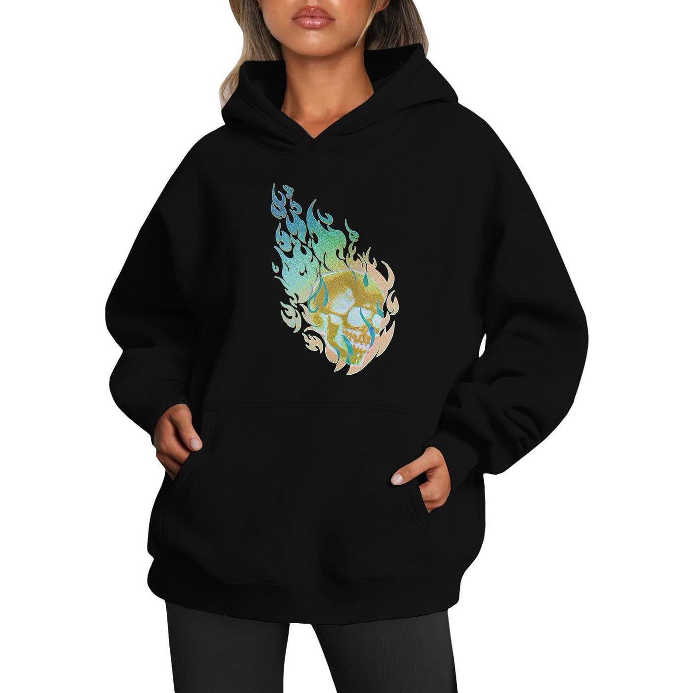 Womens 2025 Oversized Hoodie Graphic Pullover Sweatshirt Fall Winter Long Sleeve Warm Casual Top with Kangaroo Pocket