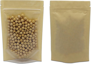PABCK 50 Pcs Clear Front Stand Up Airtight 3.9x5.9inch Brown Kraft Paper for Zip Food Storage Lock Bags Reclosable Zipper Resealable Heat Seal Pouch Coffee Snack Packaging (Usable Size 3.1x3.3 inch)