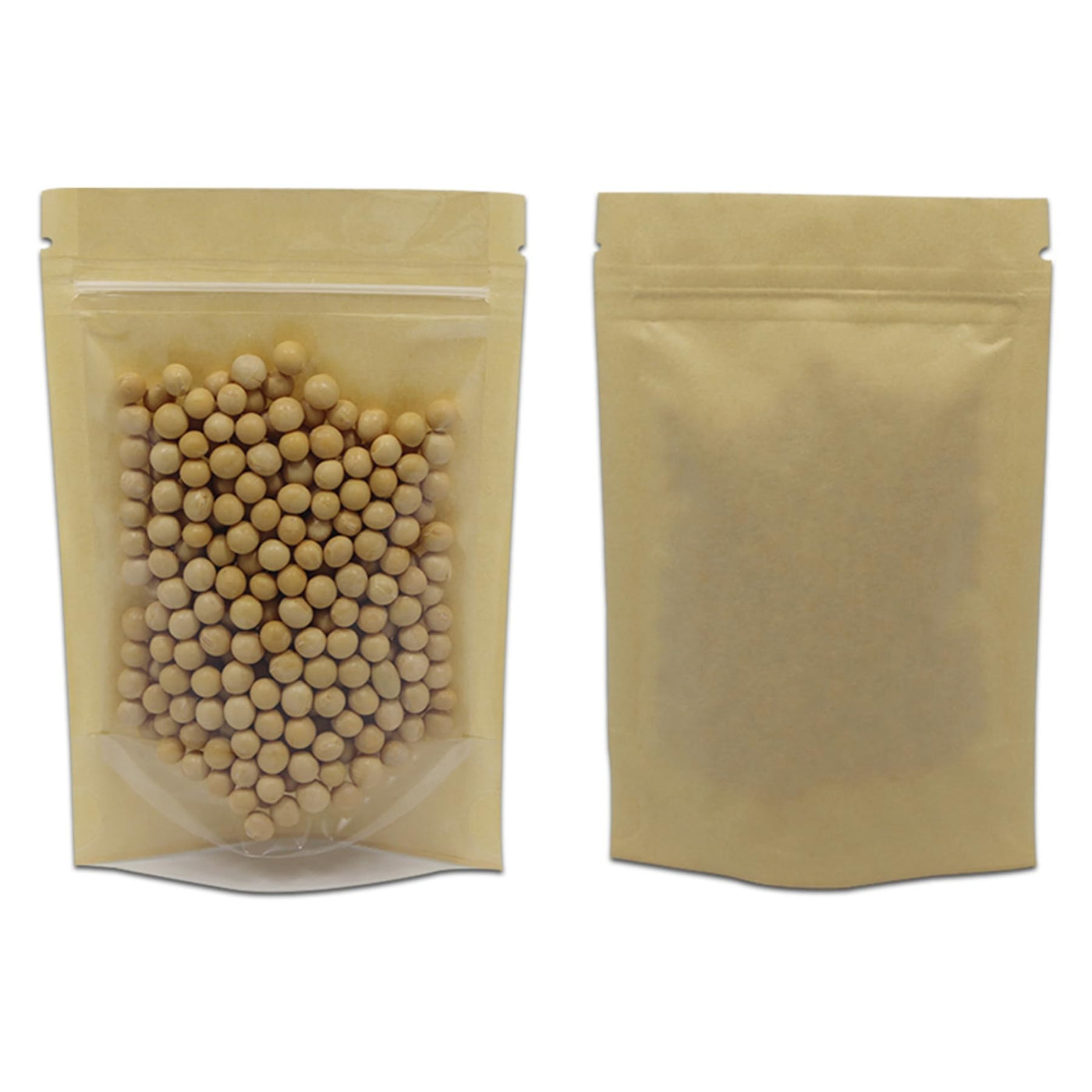 PABCK 50 Pcs Clear Front Stand Up Airtight 3.9x5.9inch Brown Kraft Paper for Zip Food Storage Lock Bags Reclosable Zipper Resealable Heat Seal Pouch Coffee Snack Packaging (Usable Size 3.1x3.3 inch)