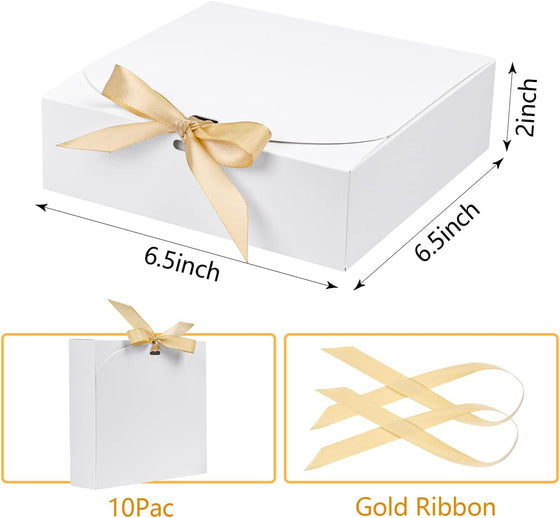 10pack Gift Boxes with Lids, 6.5''x6.5''x2'' White Gift Boxes For Presents, Paper Boxes Gift Boxes with Ribbon for Birthday Wedding Party Chocolate Candy - hover image