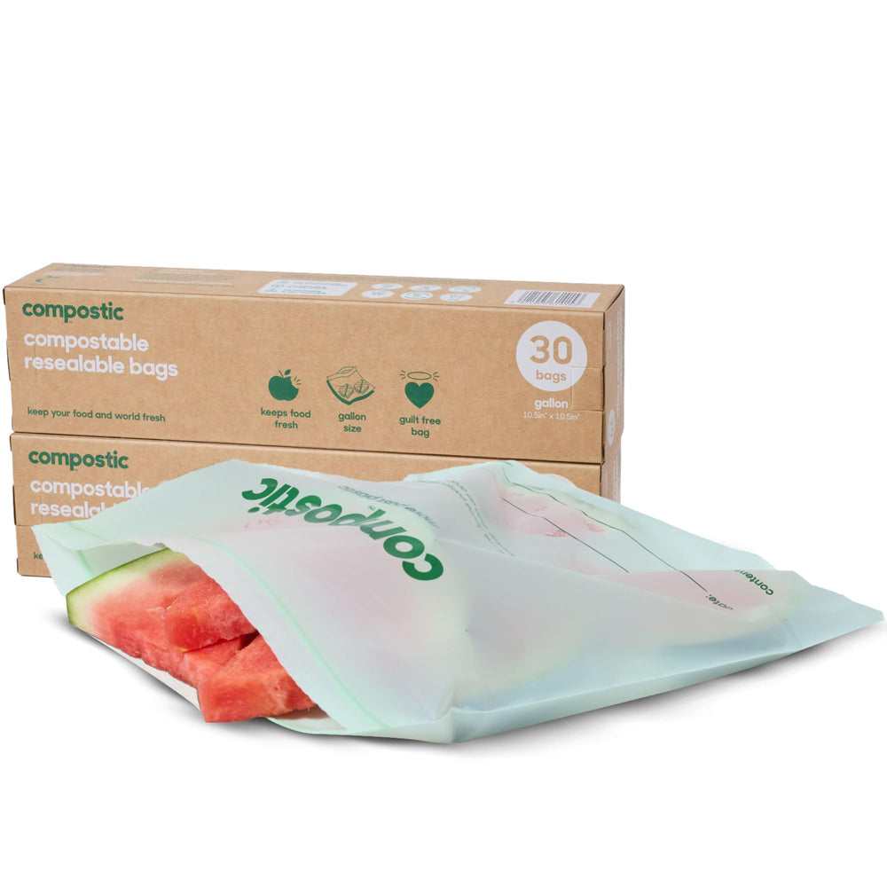 Compostic Compostable Snack Bags, Snack Size (60 Count) Starter Pack — Resealable Zip-Seal, Plant-Based, Home Compostable, Freezer Safe, BPA-Free, Non-Toxic, GMO-Free Food Storage Bags