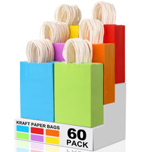 XPCARE 32Pcs Paper Gift Bags, 5.25x3.25x8.25'' Kraft Paper Party Favor Bags Bulk Rainbow Goodie Bags Small Gift Bags with Handles for Kids Birthday Baby Shower Crafts Wedding Party Supplies (6 Colors)