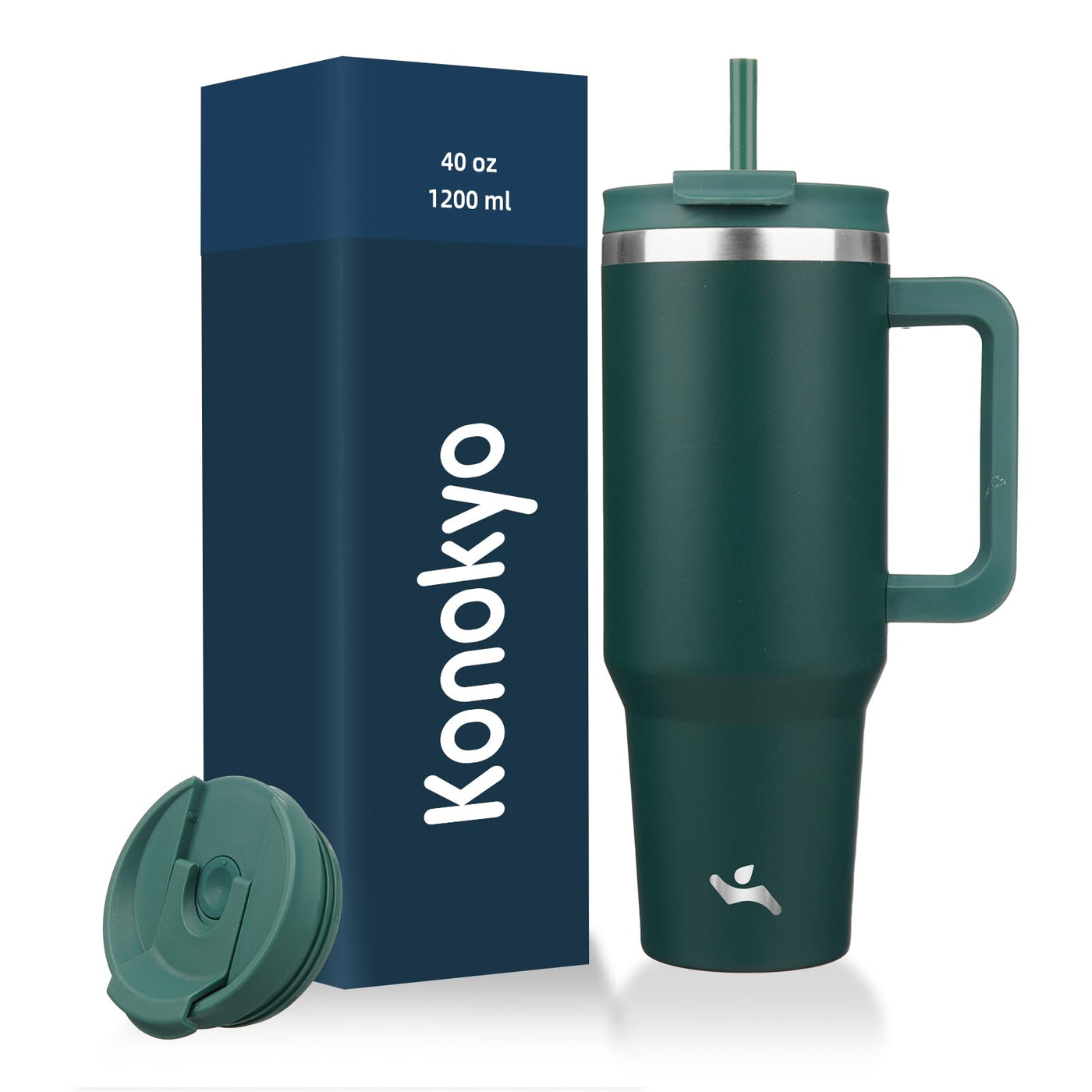 Konokyo 40 oz Tumbler with Handle and 2 Straws,2 in 1 Lid Insulated Water Bottle Stainless Steel Travel Coffee Mug,Mint
