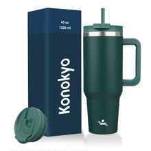 Konokyo 40 oz Tumbler with Handle and 2 Straws,2 in 1 Lid Insulated Water Bottle Stainless Steel Travel Coffee Mug,Mint