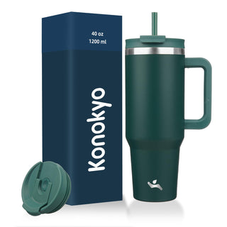 Konokyo 40 oz Tumbler with Handle and 2 Straws,2 in 1 Lid Insulated Water Bottle Stainless Steel Travel Coffee Mug,Mint