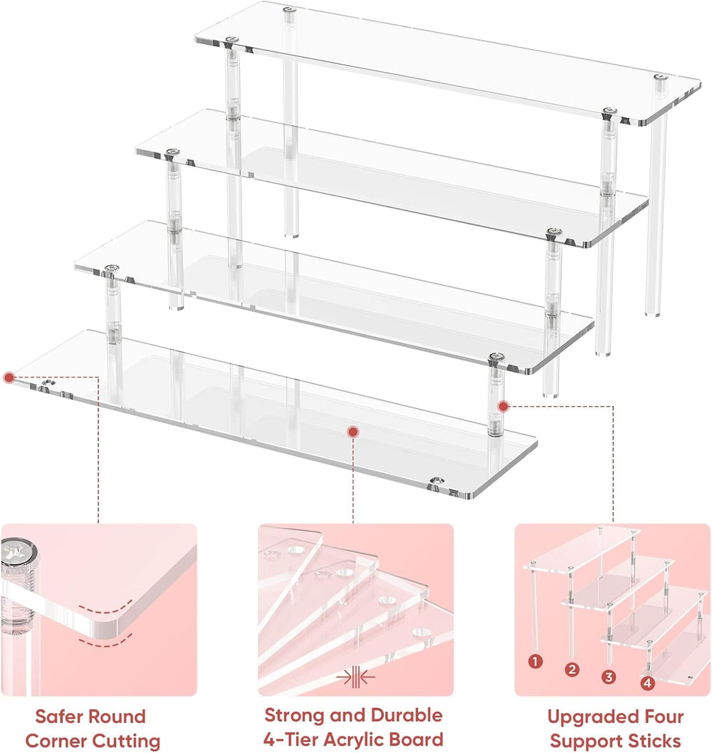 4 Tier Acrylic Display Risers, Clear Perfume Organizer Stand, Large Cupcake Stand Holder, Dessert Display for Party, Display Shelf for Figure and Collection, Riser Stand for Decoration and Organizer