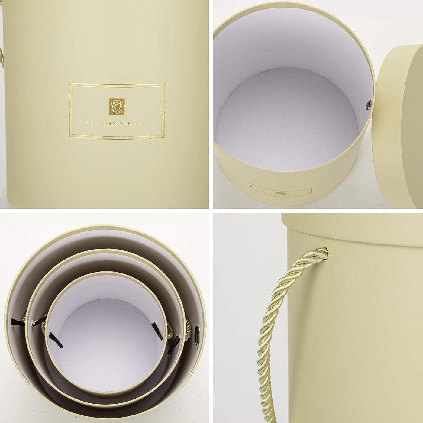 Hollyone Ivory Gift Box with Lids Set of 3 Round Nesting Gift Boxes for Presents 3 Assorted Sizes Flowers Arrangements Box for Gift Giving Christmas Valentine Thanksgiving Mom Gifts Present Wrapping