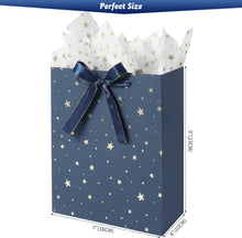 KomoLeay 4 Pack 9" Medium Size Gift Bags Assorted Premium Blue Gift Bags with Tissue Paper Use for Birthdays, Baby Shower,weddings,Party Favor, Holiday Presents-7" X 4" X 9"