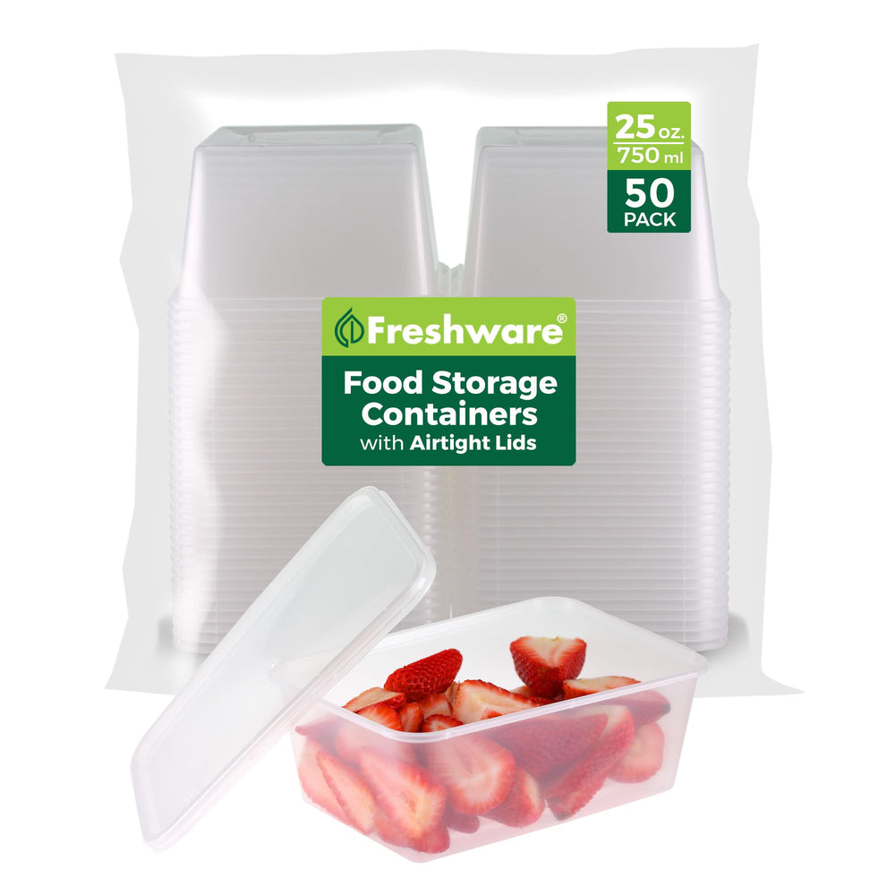 Freshware Food Storage Containers [50 Set] 16 oz Plastic Deli Containers with Lids, Slime, Soup, Meal Prep Containers | BPA Free | Stackable | Leakproof | Microwave/Dishwasher/Freezer Safe