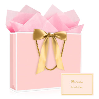 JMANNI Gift Bags with Handles, 13” Medium Gift Bag for Presents, 1 Pcs Bags with 2 Tissue Paper and 1 Cards for Graduation Baby Shower Wedding Fathers Day Mother's Day Birthday Party（champagne gold）
