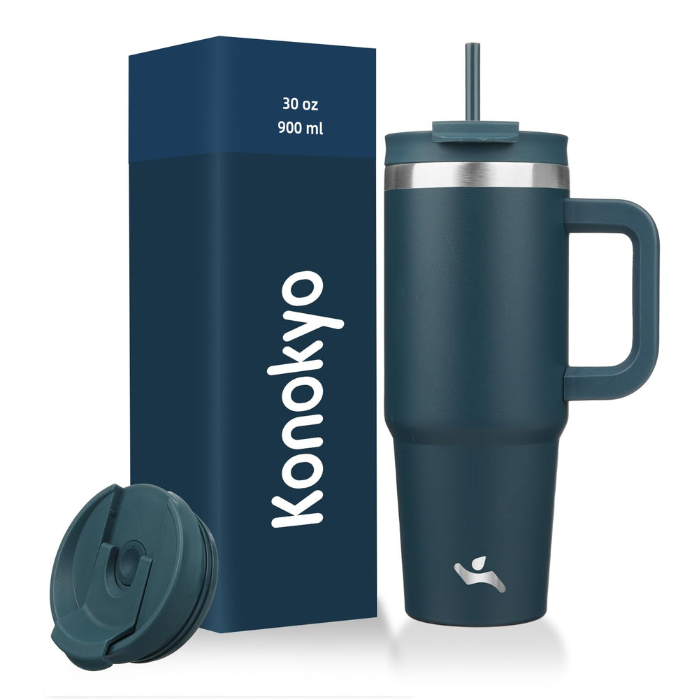 Konokyo 40 oz Tumbler with Handle and 2 Straws,2 in 1 Lid Insulated Water Bottle Stainless Steel Travel Coffee Mug,Mint