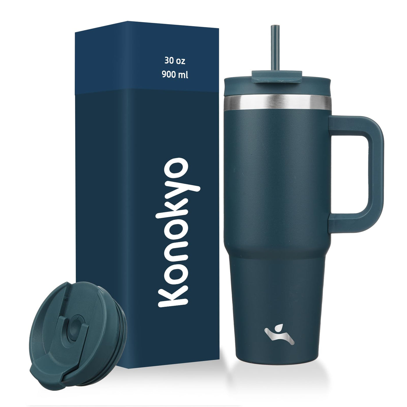 Konokyo 40 oz Tumbler with Handle and 2 Straws,2 in 1 Lid Insulated Water Bottle Stainless Steel Travel Coffee Mug,Mint