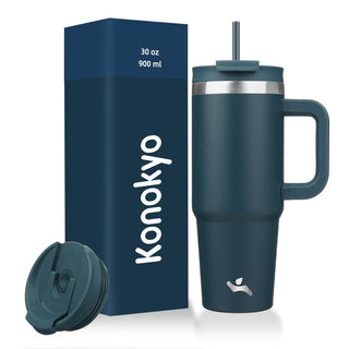 Konokyo 40 oz Tumbler with Handle and 2 Straws,2 in 1 Lid Insulated Water Bottle Stainless Steel Travel Coffee Mug,Mint