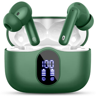Wireless Earbuds, Bluetooth 5.4 Headphones Bass Stereo, Ear Buds with Noise Cancelling Mic, LED Display in Ear Earphones Clear Calls, IP7 Waterproof Bluetooth Earbuds for Phones/Sports/Laptop, White