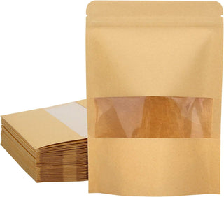 Blisstime 50 Pack Kraft Paper Stand Up Pouch Bags, Resealable Bag with Transparent Window and Tear Notch for Multipurpose Storage (5.5 X 7.9 Inches)
