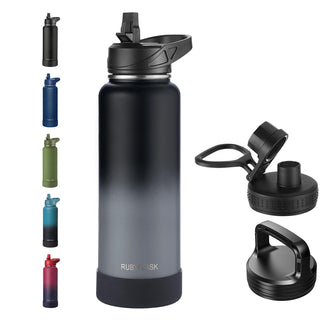 RUBYFLASK 32oz Insulated Water Bottle with Straw, Stainless Steel Metal Vacuum Water Flask, Large Thermal Water bottle with Leakproof 3 Lids for Travel, Camping, Gym Sports Indigo Black