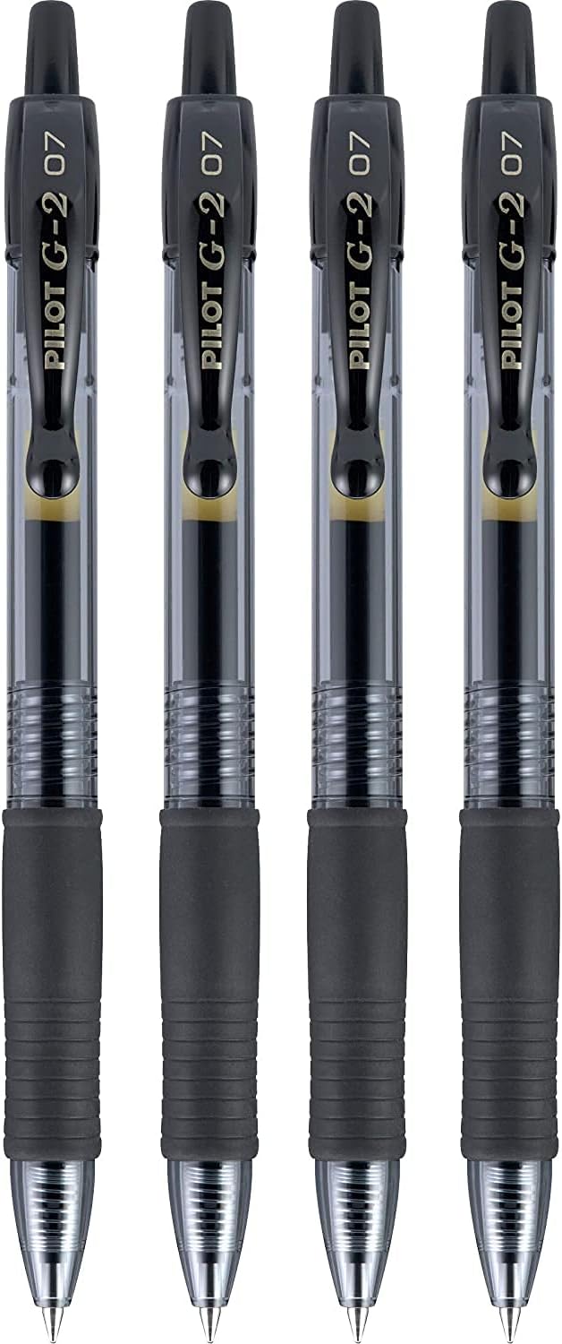 PILOT G2 Premium Refillable and Retractable Rolling Ball Gel Pens, Fine Point, Black Ink, 4-Pack (31057)