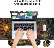 Desk Mat, Large Gaming Mouse Pad with Wrist Rest, 4 in1 XXL Mouse pad+Keyboard Wrist Rest+Mouse Pad Wrist Support+Cup Coaster Set, Ergonomic Desk Pad for Home Office, Trees Library