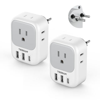 TESSAN 2 Pack European Travel Plug Adapter, Europe Power Converter 4 Outlets 3 USB(1 USB C PD 20W), Type C International Adaptor to Italy Spain France Portugal Iceland Germany, EU Travel Essentials