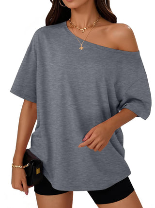 Trendy Queen Womens Off the Shoulder Tops Oversized Summer Spring T-Shirts 2026