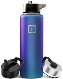 IRON °FLASK Camping & Hiking Hydration Flask with Straw, Wide Mouth Insulated Stainless Steel Sports Water Bottle - 40 oz Midnight Black