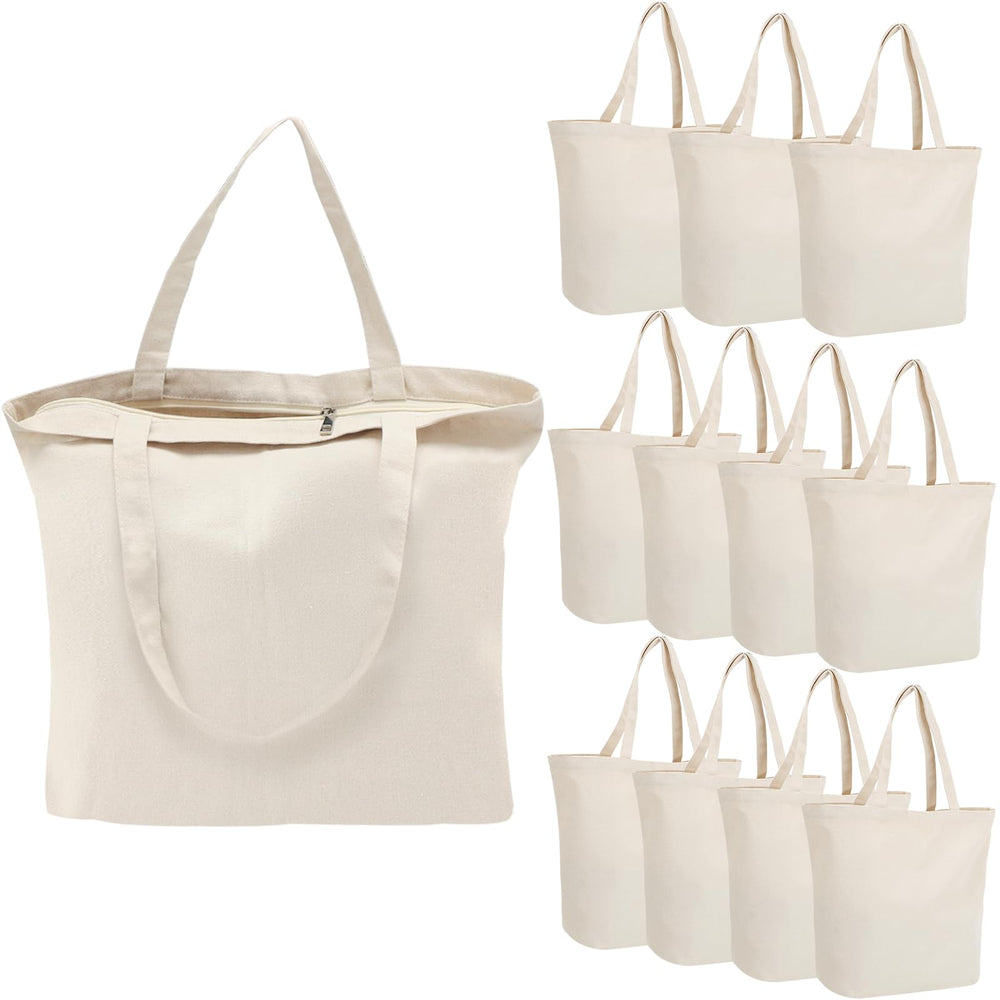 Segarty 6 Packs Canvas Tote Bag with Zipper, 16x13 inch Reusable Washable Grocery Shopping Bags with Handle Plain Canvas Totes for Women Teacher DIY Art Crafts Painting Embroidery Decoration