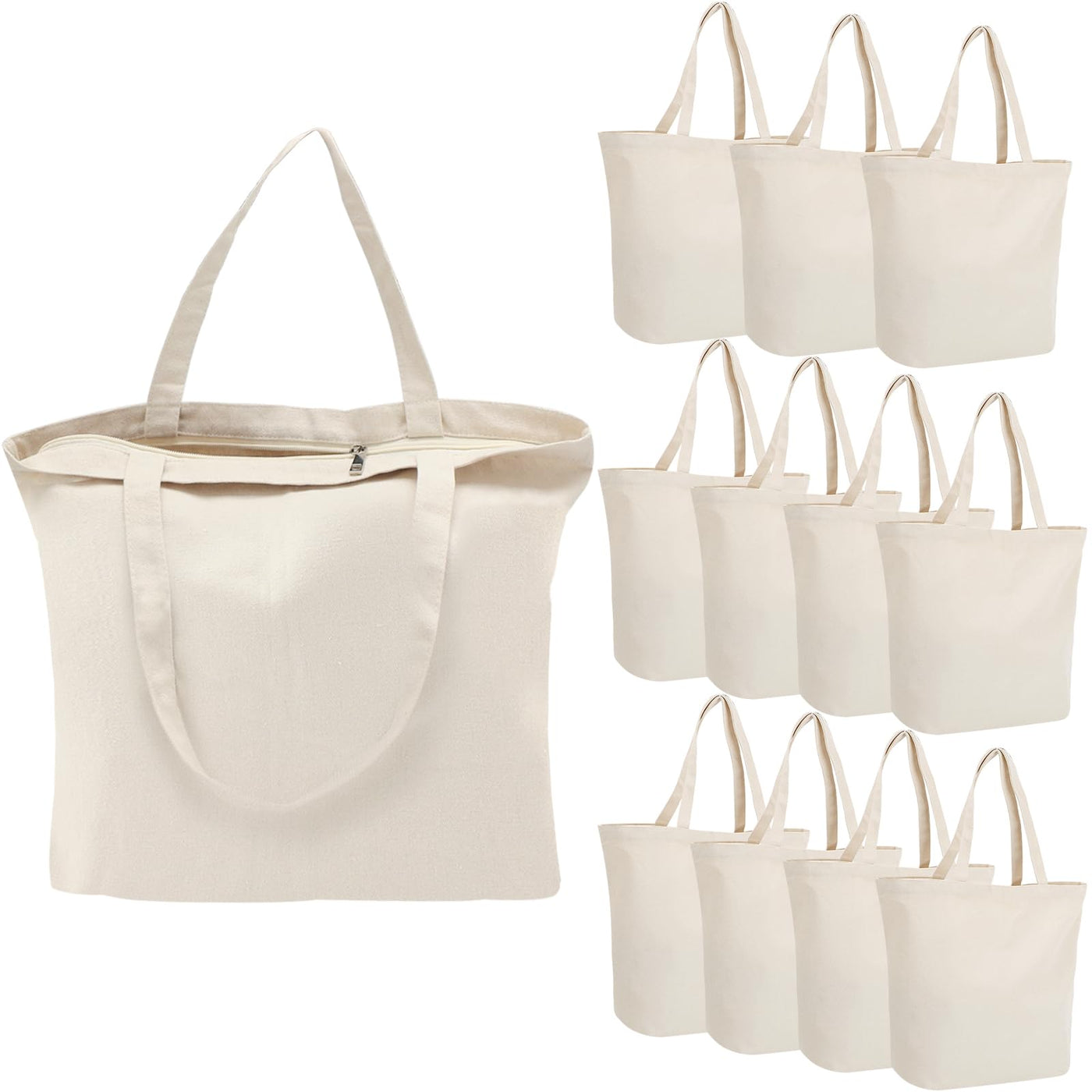 Segarty 6 Packs Canvas Tote Bag with Zipper, 16x13 inch Reusable Washable Grocery Shopping Bags with Handle Plain Canvas Totes for Women Teacher DIY Art Crafts Painting Embroidery Decoration