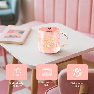"Coffee＞Human" Ceramic coffee Mug - Funny Novelty Gift for Moms, Friends, Teachers & Coworkers - 13oz Adorable Pink Cup for Birthdays, Holidays & Daily Use - Cute for Women, Teens & Coffee Lovers