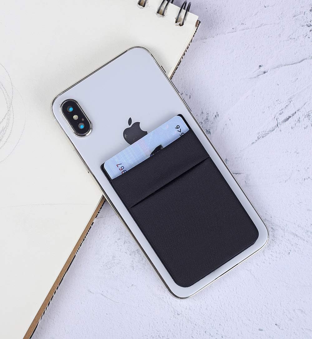 2Pack Adhesive Phone Pocket,Cell Phone Stick On Card Wallet Sleeve,Credit Cards/ID Card Holder(Double Secure) with Sticker for Back of iPhone,Android and All Smartphones-Black