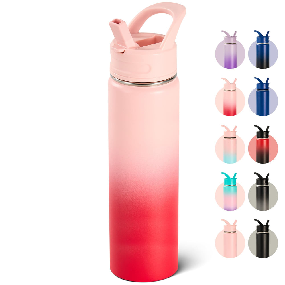 Fijinhom 18oz Insulated Stainless Steel Water Bottle with Straws, Double Wall Vacuum Insulated Bottles, Metal Thermo for Travel, Sports, Leak-Proof, BPA Free, Women & Men, Black