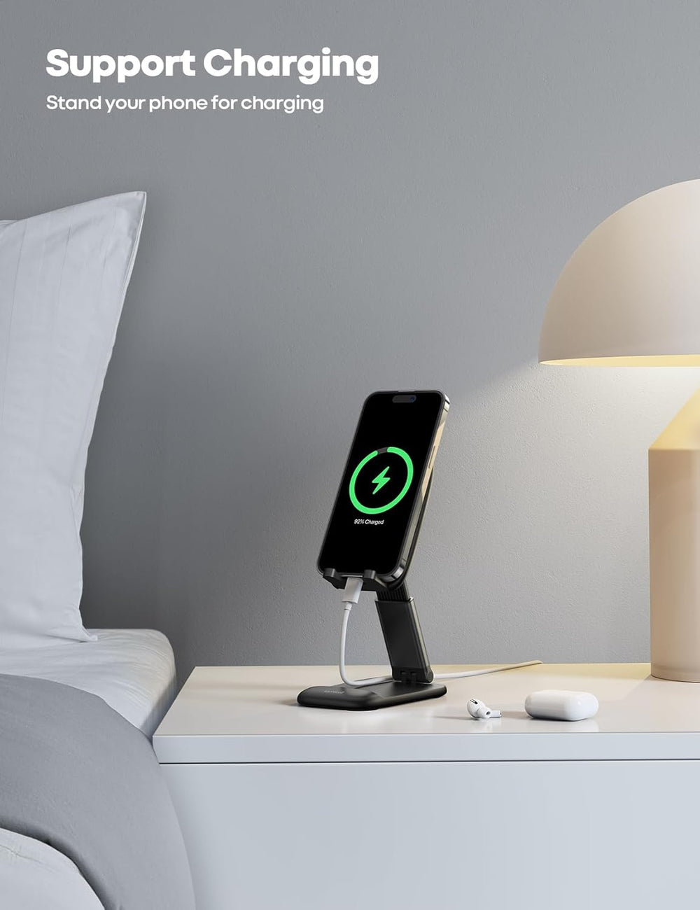 Lamicall Cell Phone Stand for Desk - [Height Adjustable] Foldable Mobile Phone Holder, Portable Stand for iPhone 17 16 15 14 13 12 11 Pro Max Plus Air, Galaxy S25, Office Gift, Telephone Accessories