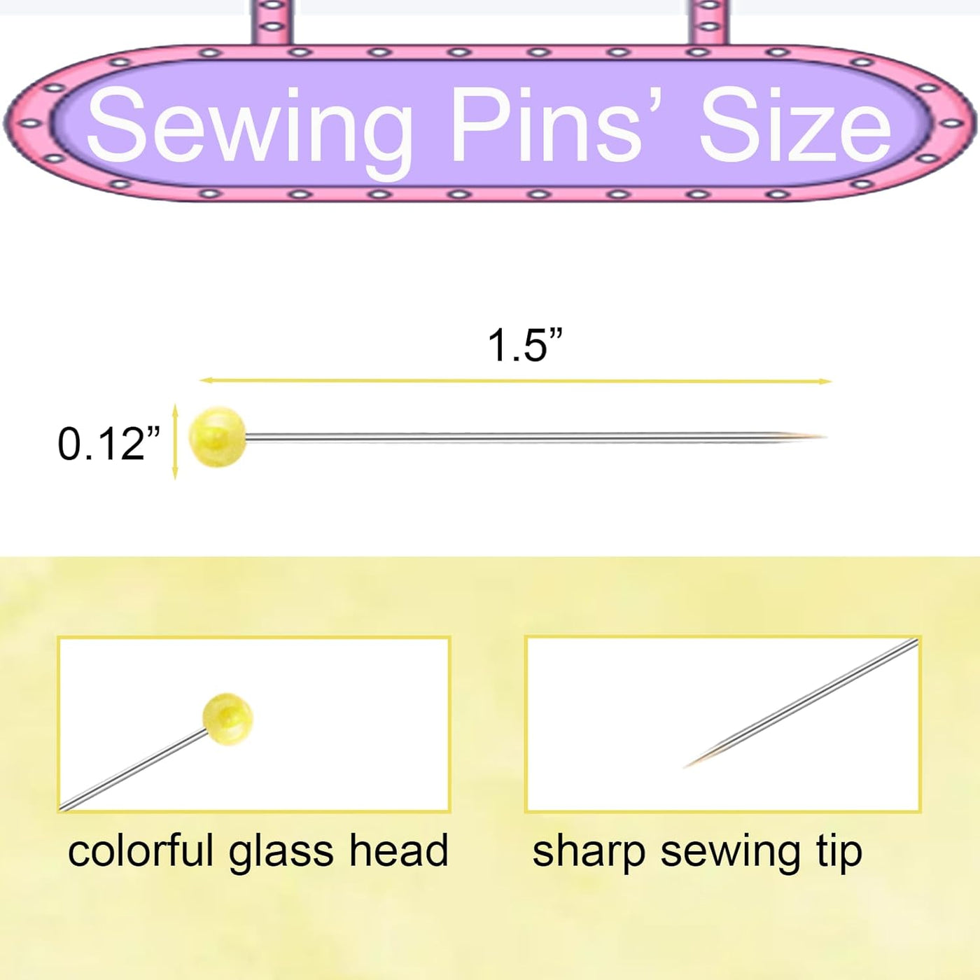 200pcs Sewing Pins for Fabric, 1.5IN Straight Pins Long, Stainless Steel Glass Ball Head Stick Pins for Fabric, Sewing, Crafts, Quilting, Corsage and Dressmaker
