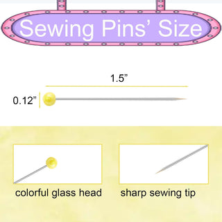 200pcs Sewing Pins for Fabric, 1.5IN Straight Pins Long, Stainless Steel Glass Ball Head Stick Pins for Fabric, Sewing, Crafts, Quilting, Corsage and Dressmaker